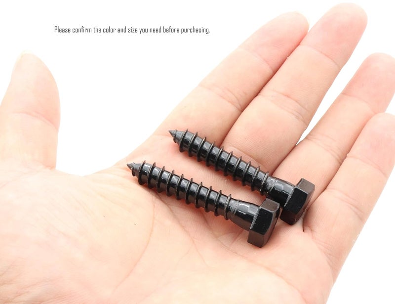 LBY 10pcs Lag Screws, 3/8" x 2" Hex Head Lag Screws Bolts (with Washers), Heavy-Duty Wood Screws for Decking & Structural Fastening, 304 Stainless Steel, (Black) - Image 2